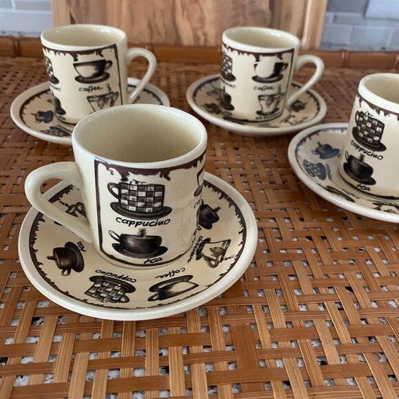 Espresso Cup Saucer Coffee Cappuccino Tea Chocolate Small Ceramic Set of 4 - Picture 4 of 4